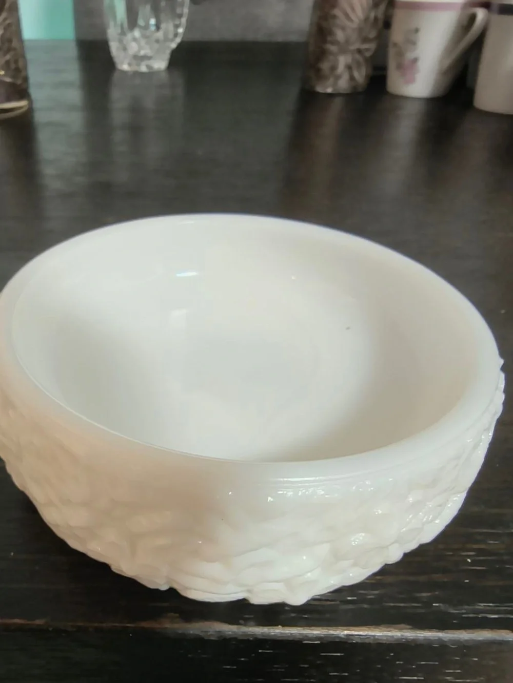White Floral Relief Milk Glass Bowl